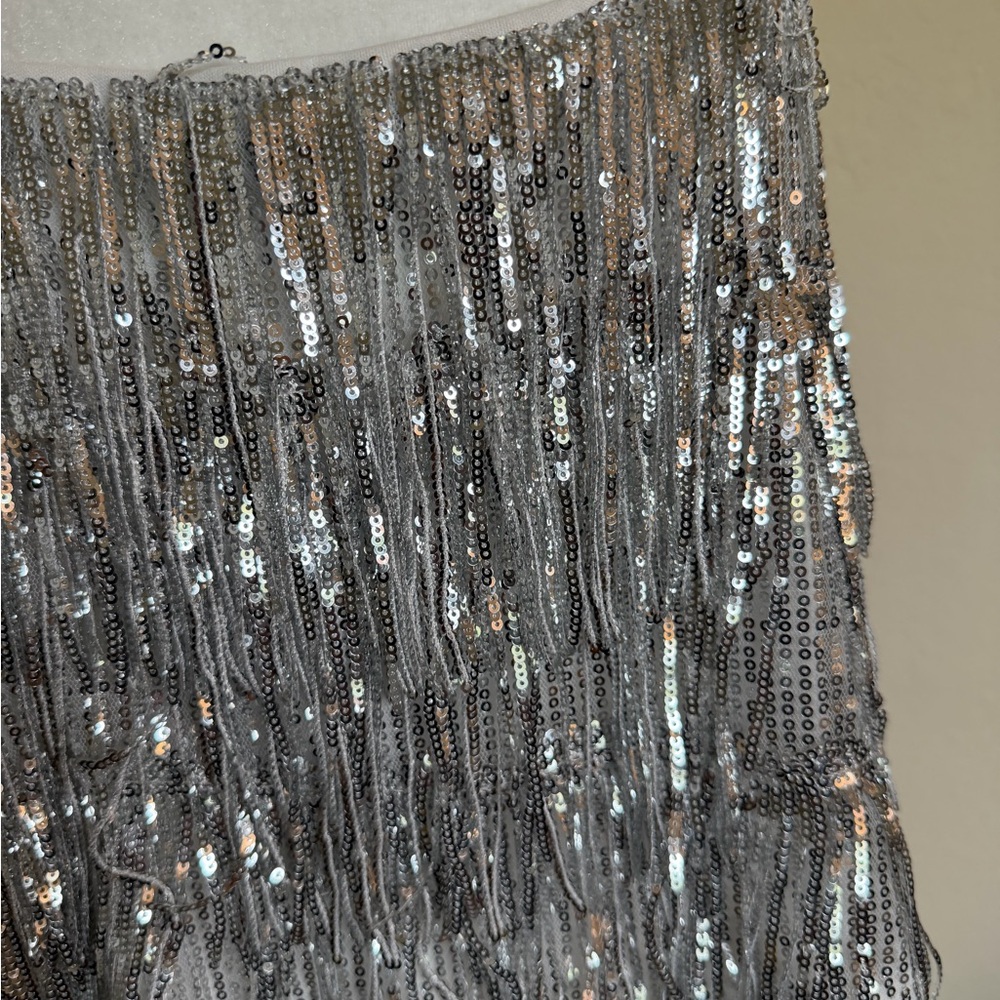 NWT Windsor blue b. Silver Sequin Fringe Top Size Large - Picture 3 of 4